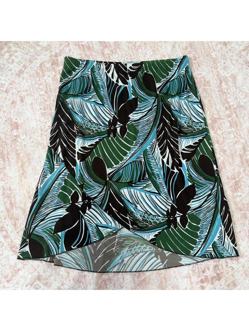 Tropical Leaf Print Asymmetrical Skirt Size Large